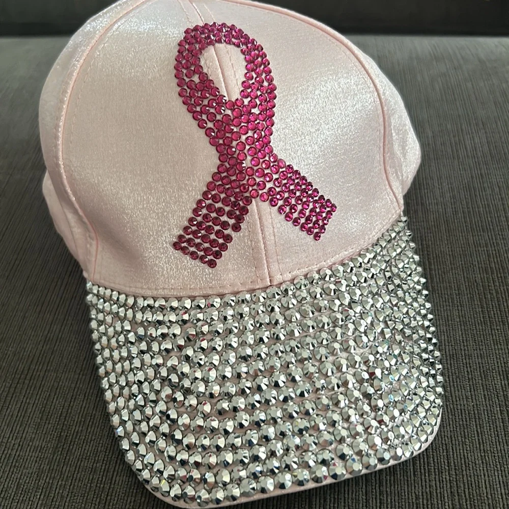 BREAST CANCER AWARENESS pink ribbon Rhinestone hat